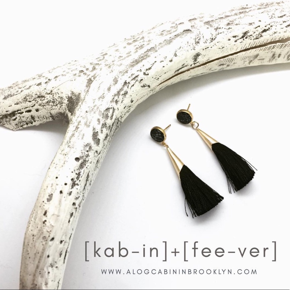 Marble Cone Tassel Stud - Jet Black